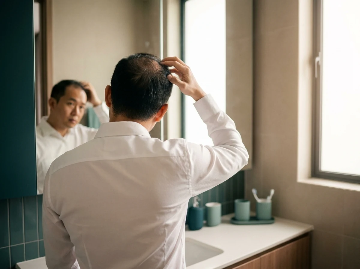 Widening part and visible scalp in mirror lighting